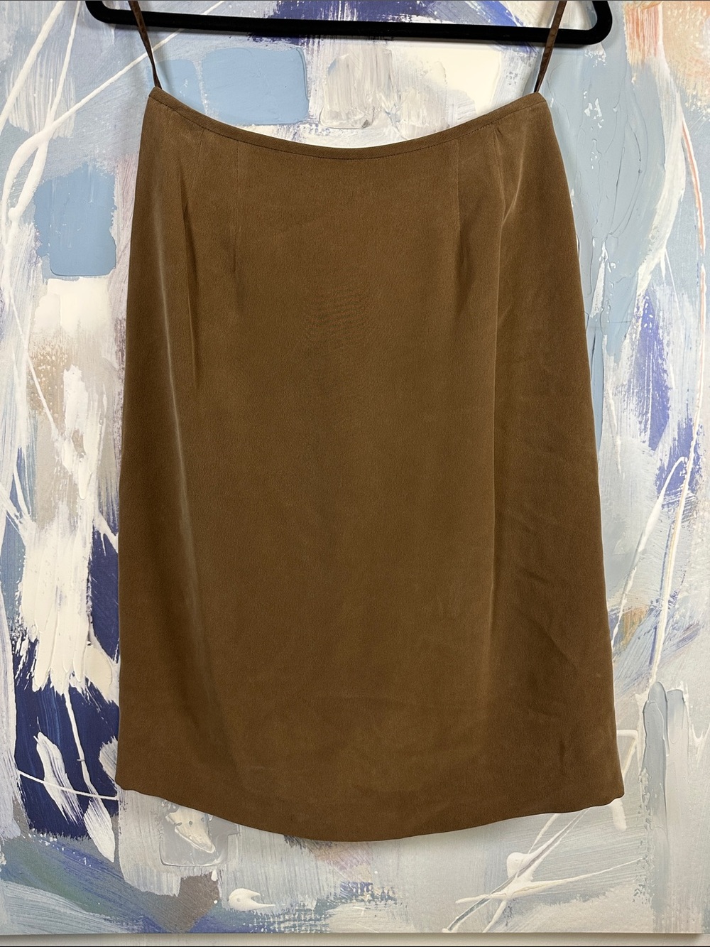 Dressbarn 100% Silk 90s Y2K A-Line Midi Skirt Brown Camel Chocolate Size 6